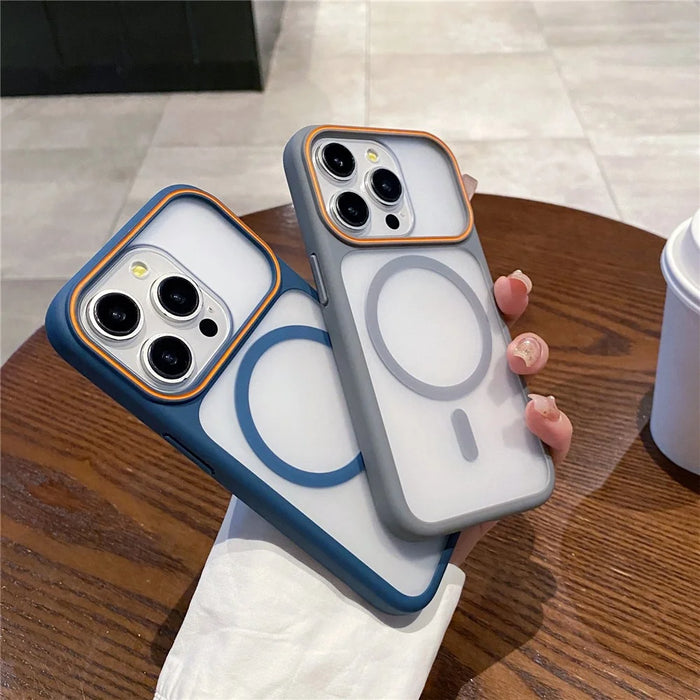 For iPhone 14 Pro Magnetic Case Large Viewing Window TPU + PC Shockproof Phone Cover - Blue - 4