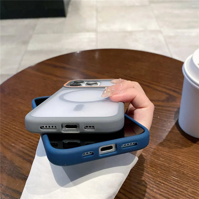 For iPhone 14 Pro Magnetic Case Large Viewing Window TPU + PC Shockproof Phone Cover - Blue - 5