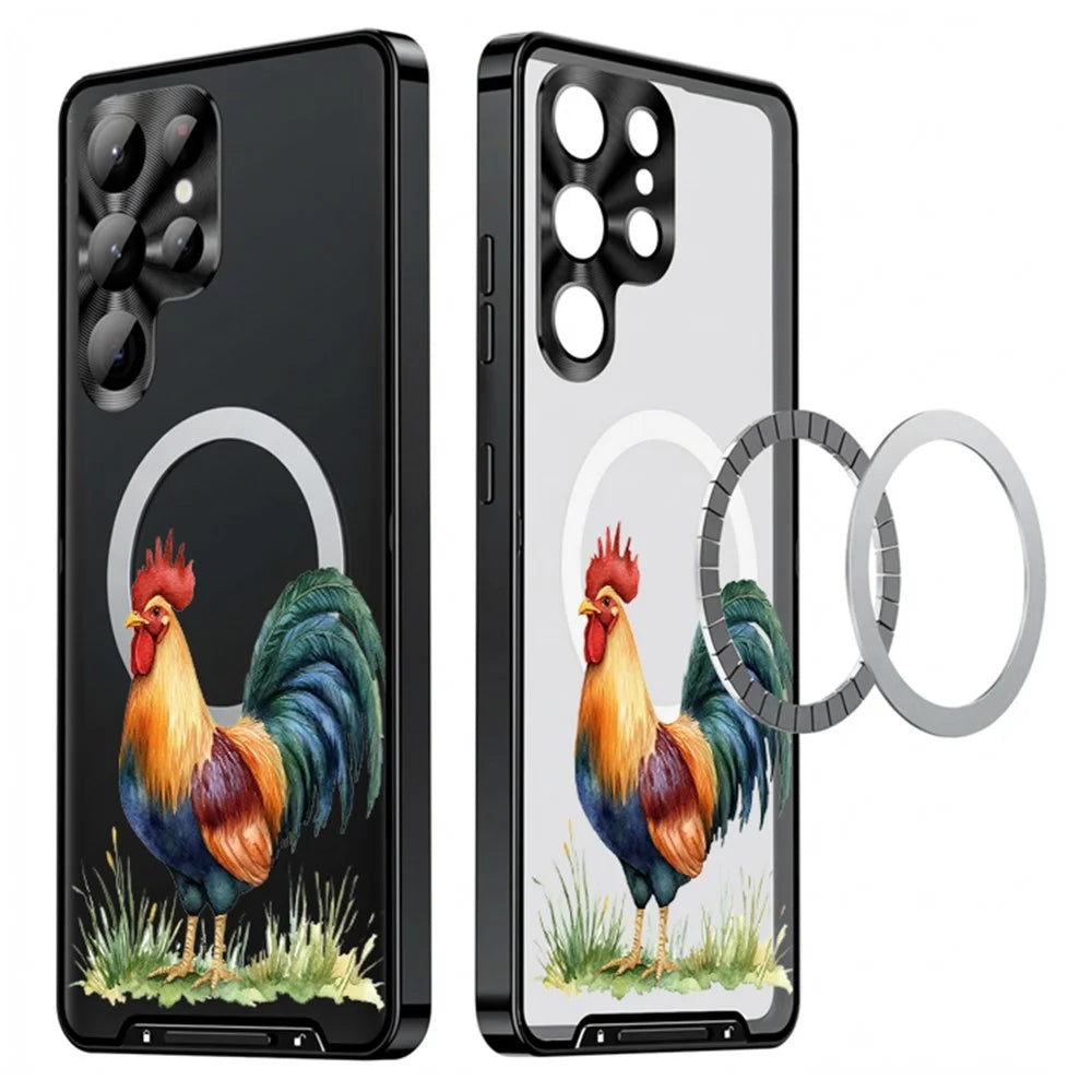 For Samsung Galaxy S25 Ultra Magnetic Case Rooster Pattern PC TPU Phone Cover with Lens Film - LK00136-02 - 1