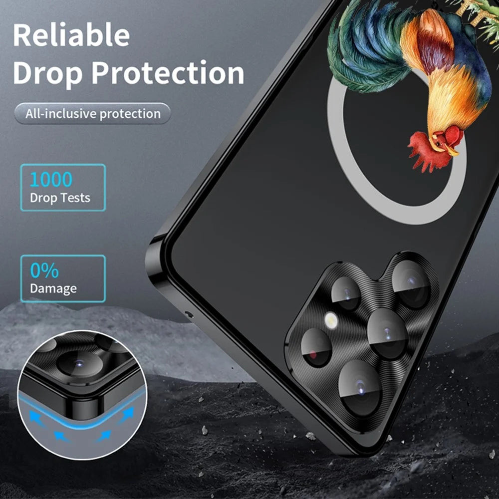 For Samsung Galaxy S25 Ultra Magnetic Case Rooster Pattern PC TPU Phone Cover with Lens Film - LK00136-02 - 3