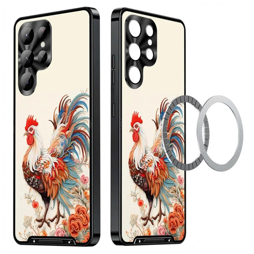 For Samsung Galaxy S23 Ultra Magnetic Case Rooster Pattern PC TPU Phone Cover with Lens Film - LK00138-04 - 1