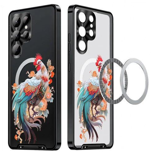 For Samsung Galaxy S22 Ultra 5G Magnetic Case Rooster Pattern PC TPU Phone Cover with Lens Film - LK00139-05 - 1