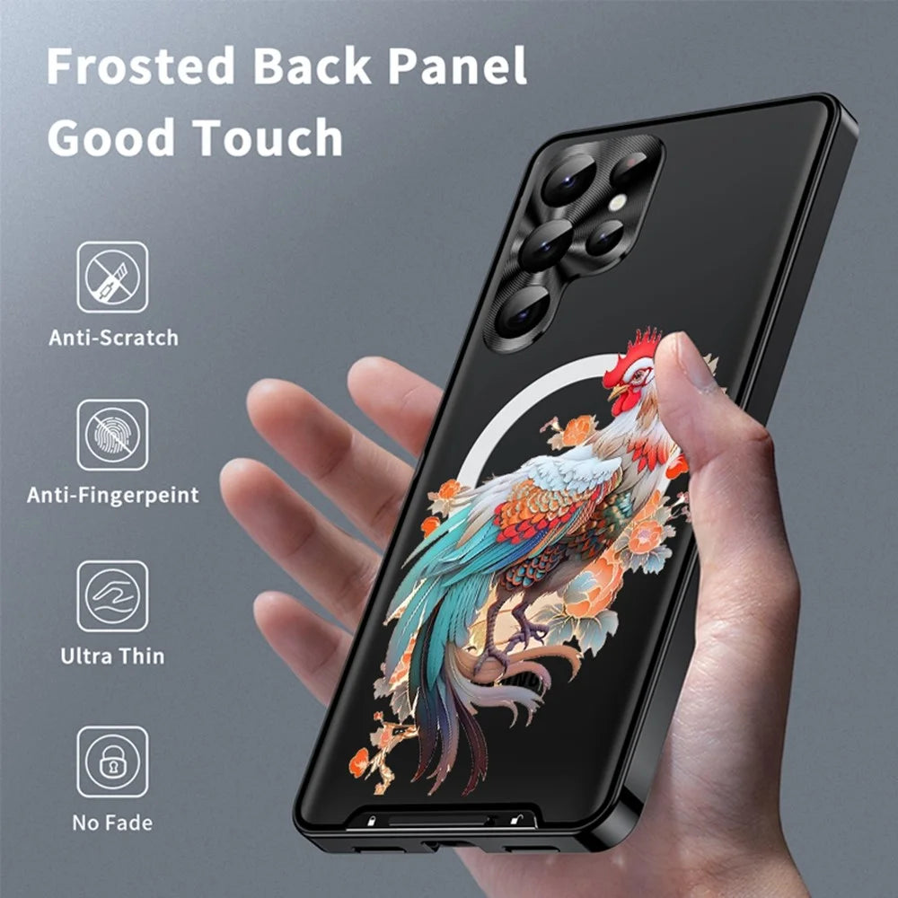 For Samsung Galaxy S22 Ultra 5G Magnetic Case Rooster Pattern PC TPU Phone Cover with Lens Film - LK00139-05 - 2