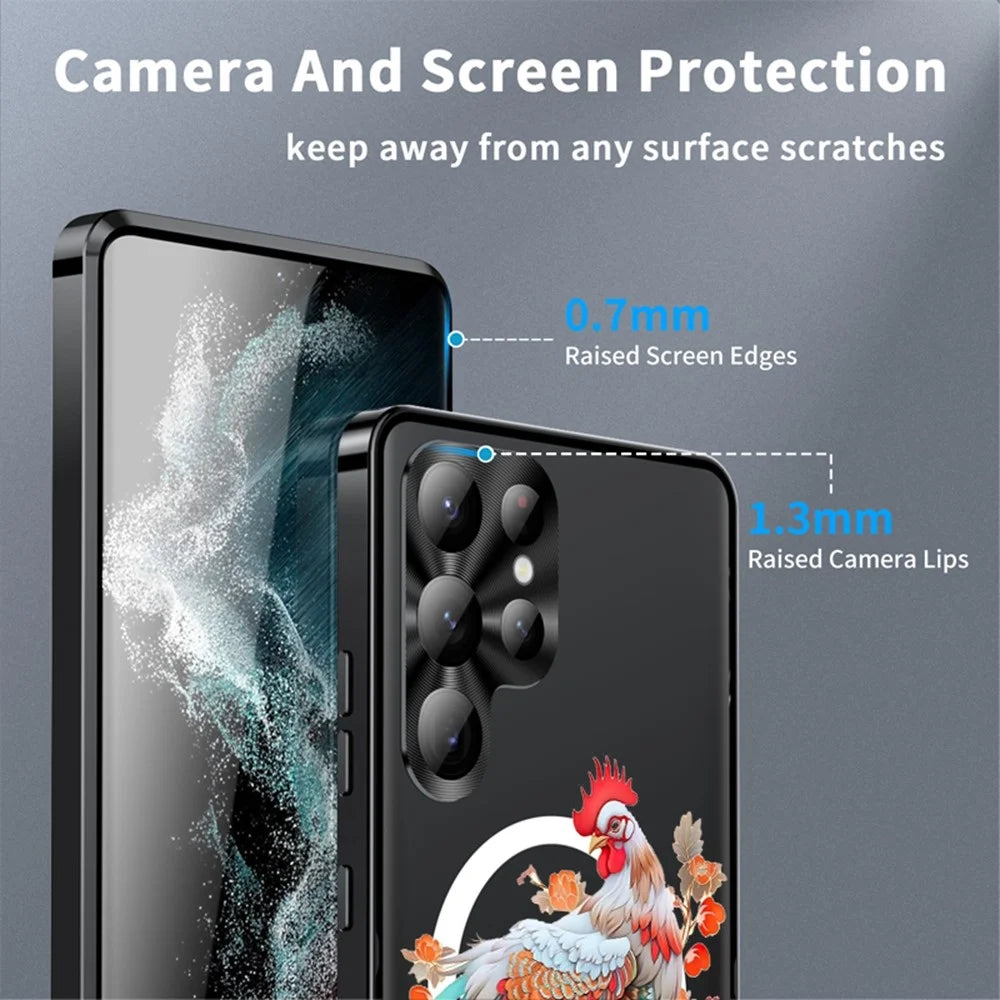 For Samsung Galaxy S22 Ultra 5G Magnetic Case Rooster Pattern PC TPU Phone Cover with Lens Film - LK00139-05 - 4