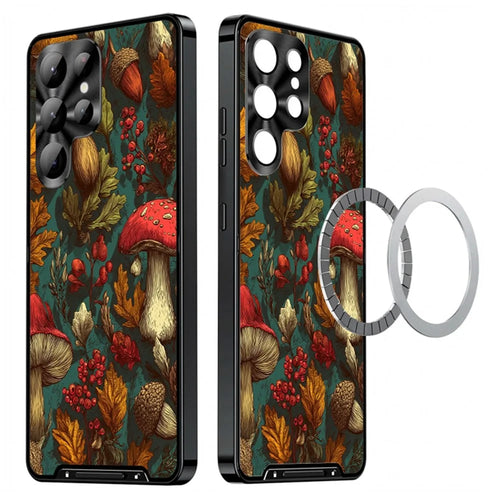 For Samsung Galaxy S22 Ultra 5G Magnetic Case Mushroom Forest Pattern PC TPU Phone Cover with Lens Film - LK00164-07 - 1