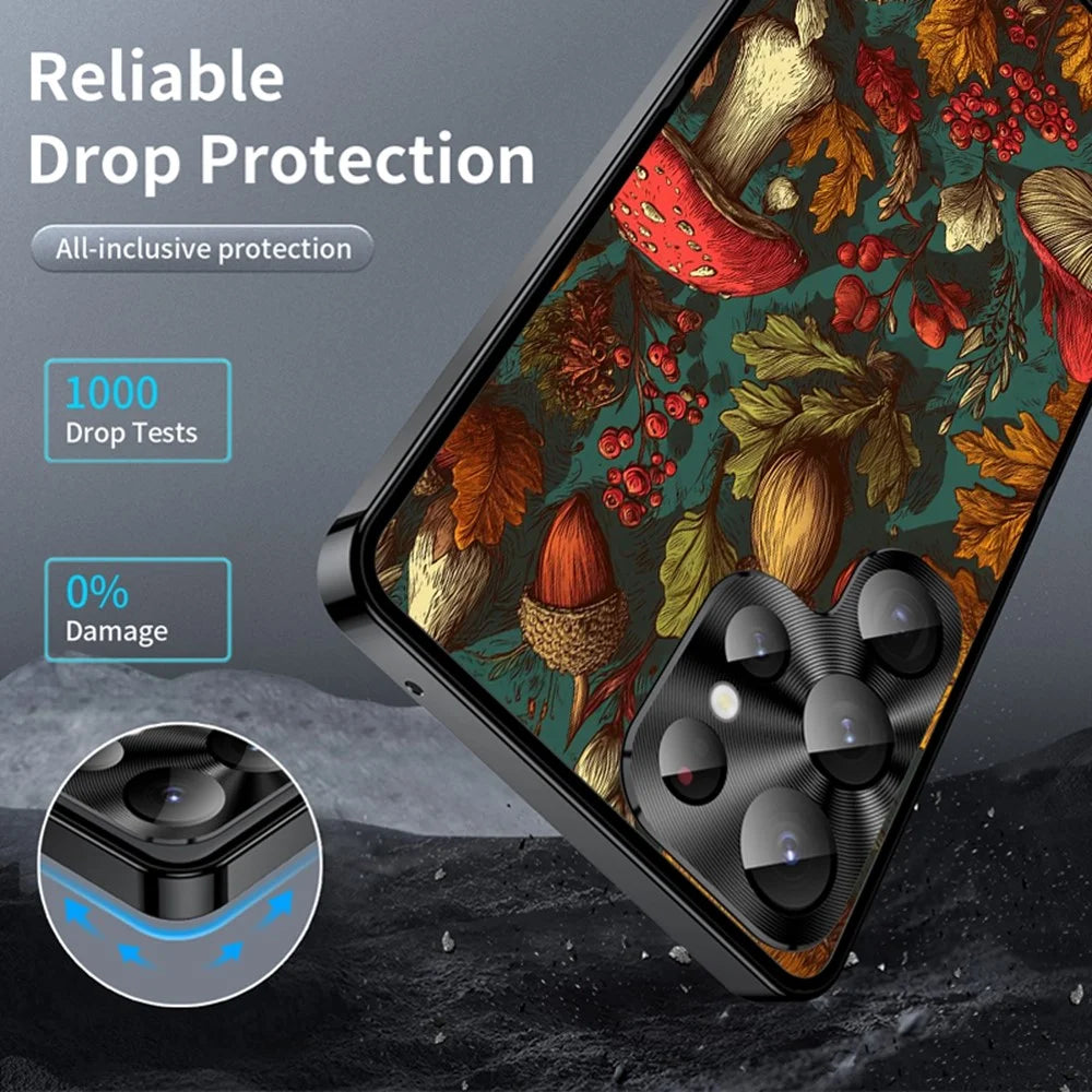 For Samsung Galaxy S22 Ultra 5G Magnetic Case Mushroom Forest Pattern PC TPU Phone Cover with Lens Film - LK00164-07 - 3
