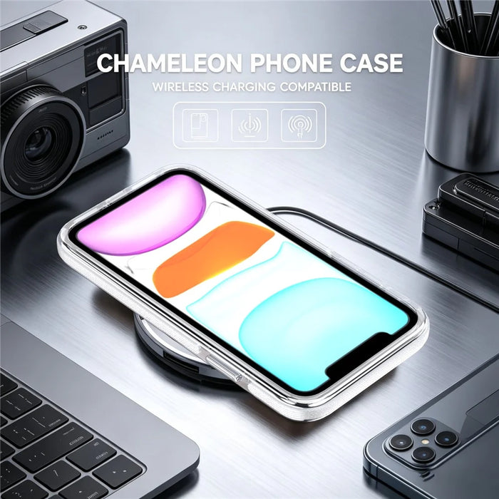 For iPhone 11 Magnetic Case Fluorescent Design TPU Acrylic Phone Back Cover with 360° Rotating Kickstand - White - 3