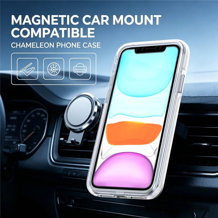 For iPhone 11 Magnetic Case Fluorescent Design TPU Acrylic Phone Back Cover with 360° Rotating Kickstand - White - 5