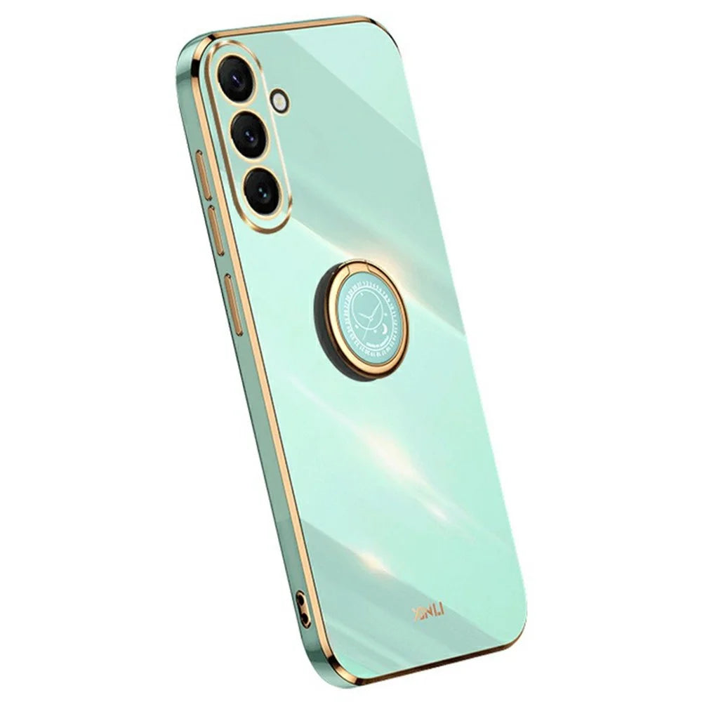 XINLI For Samsung Galaxy A37 5G Case Ring Kickstand Electroplating TPU Phone Cover - Cyan - 1