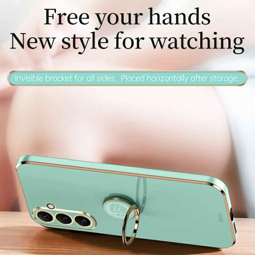 XINLI For Samsung Galaxy A37 5G Case Ring Kickstand Electroplating TPU Phone Cover - Cyan - 2