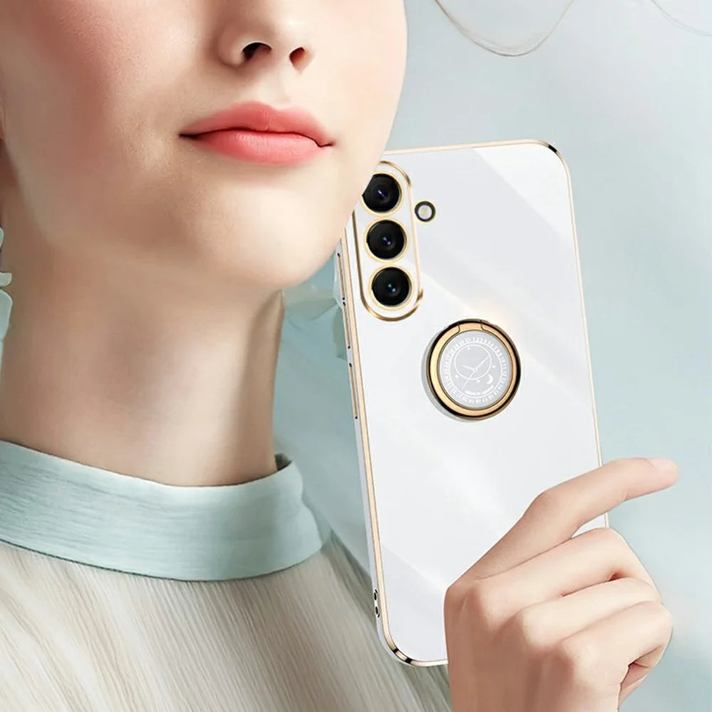 XINLI For Samsung Galaxy A37 5G Case Ring Kickstand Electroplating TPU Phone Cover - Cyan - 5
