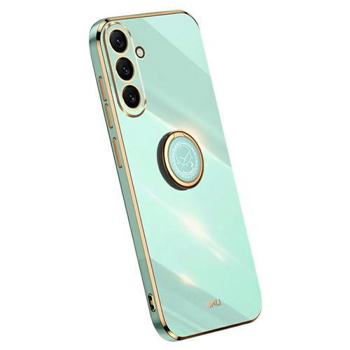 XINLI For Samsung Galaxy A57 5G Case Ring Kickstand Electroplating TPU Phone Cover - Cyan - 1