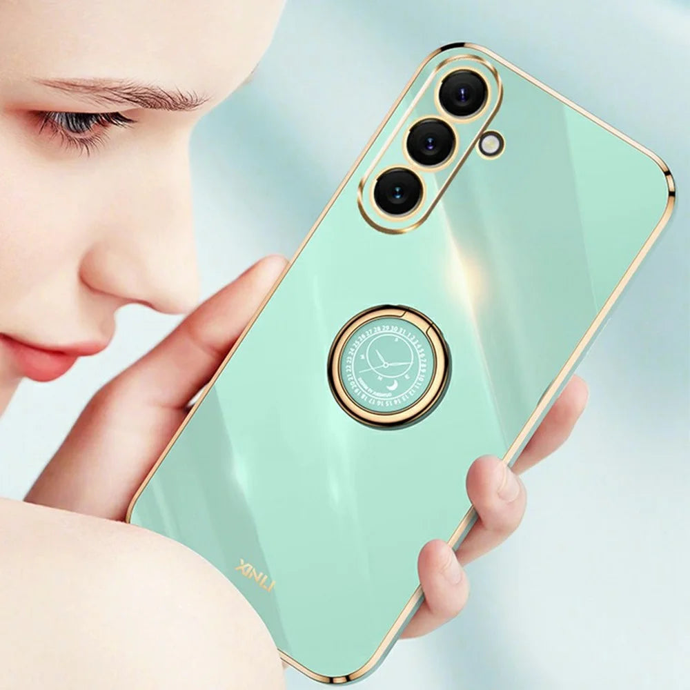 XINLI For Samsung Galaxy A57 5G Case Ring Kickstand Electroplating TPU Phone Cover - Cyan - 5