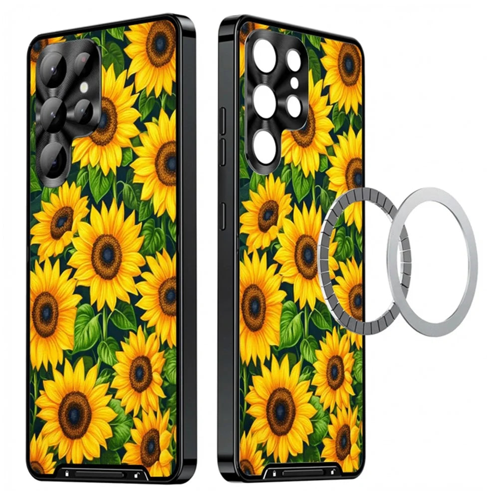 For Samsung Galaxy S26 Ultra Magnetic Case Sunflower Pattern PC TPU Phone Cover with Lens Film - LK00151-1 - 1