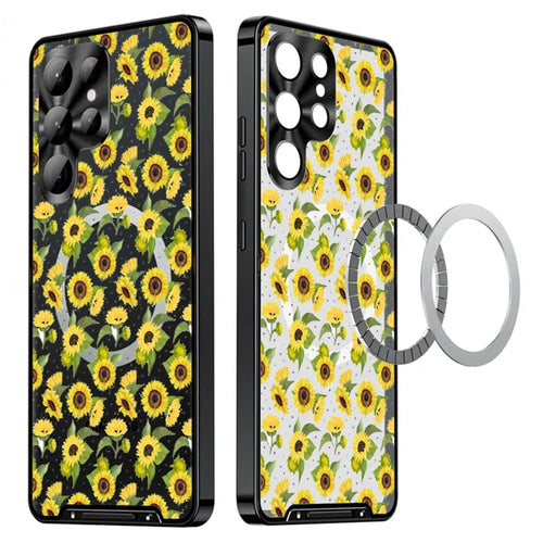 For Samsung Galaxy S25 Ultra Magnetic Case Sunflower Pattern PC TPU Phone Cover with Lens Film - LK00152-2 - 1