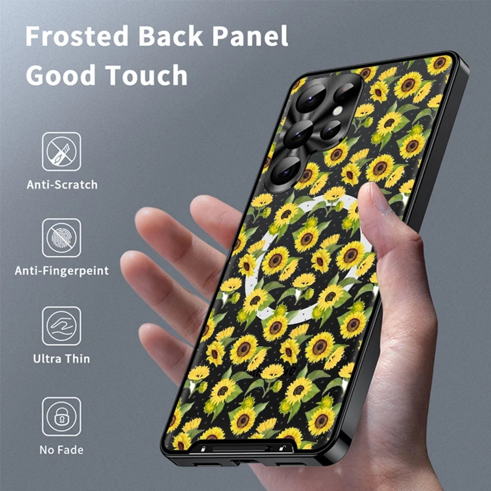 For Samsung Galaxy S25 Ultra Magnetic Case Sunflower Pattern PC TPU Phone Cover with Lens Film - LK00152-2 - 2