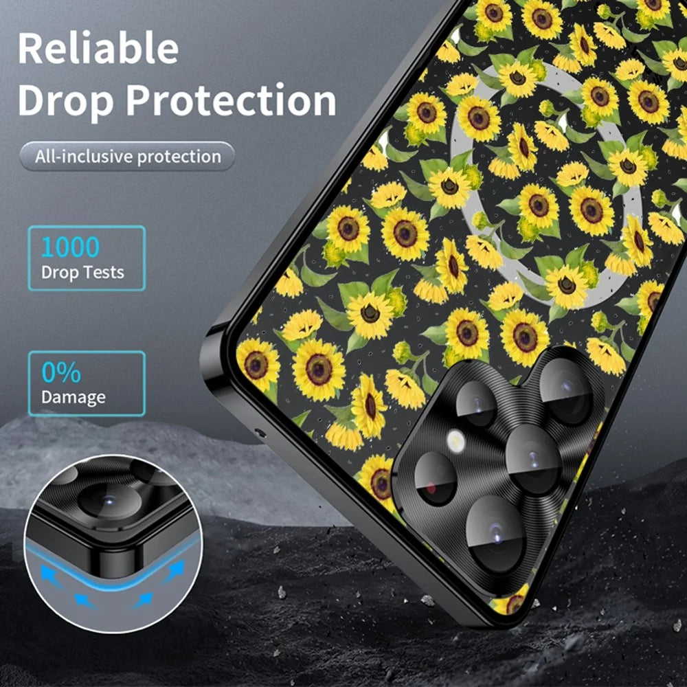 For Samsung Galaxy S25 Ultra Magnetic Case Sunflower Pattern PC TPU Phone Cover with Lens Film - LK00152-2 - 3