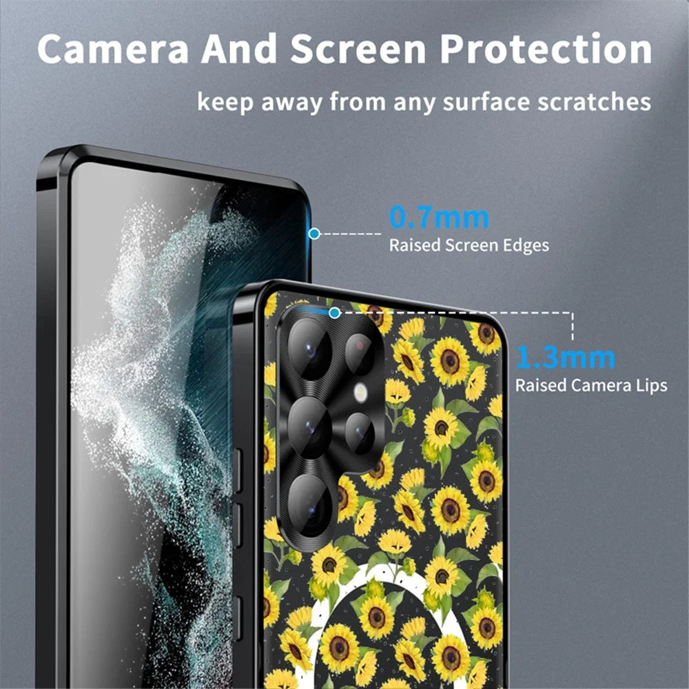 For Samsung Galaxy S25 Ultra Magnetic Case Sunflower Pattern PC TPU Phone Cover with Lens Film - LK00152-2 - 4