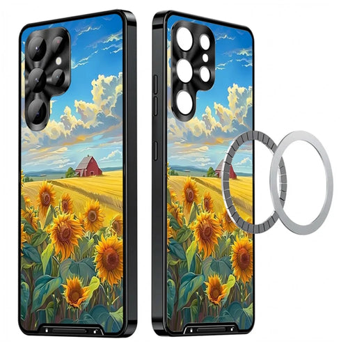 For Samsung Galaxy S24 Ultra Magnetic Case Sunflower Pattern PC TPU Phone Cover with Lens Film - LK00153-3 - 1