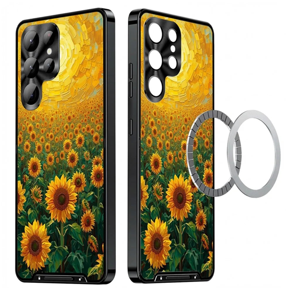 For Samsung Galaxy S23 Ultra Magnetic Case Sunflower Pattern PC TPU Phone Cover with Lens Film - LK00156-6 - 1