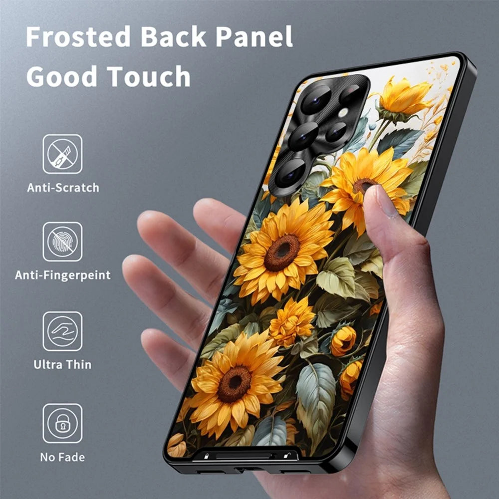 For Samsung Galaxy S22 Ultra 5G Magnetic Case Sunflower Pattern PC TPU Phone Cover with Lens Film - LK00157-7 - 2
