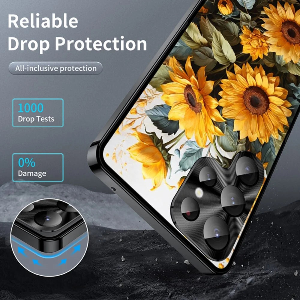 For Samsung Galaxy S22 Ultra 5G Magnetic Case Sunflower Pattern PC TPU Phone Cover with Lens Film - LK00157-7 - 3