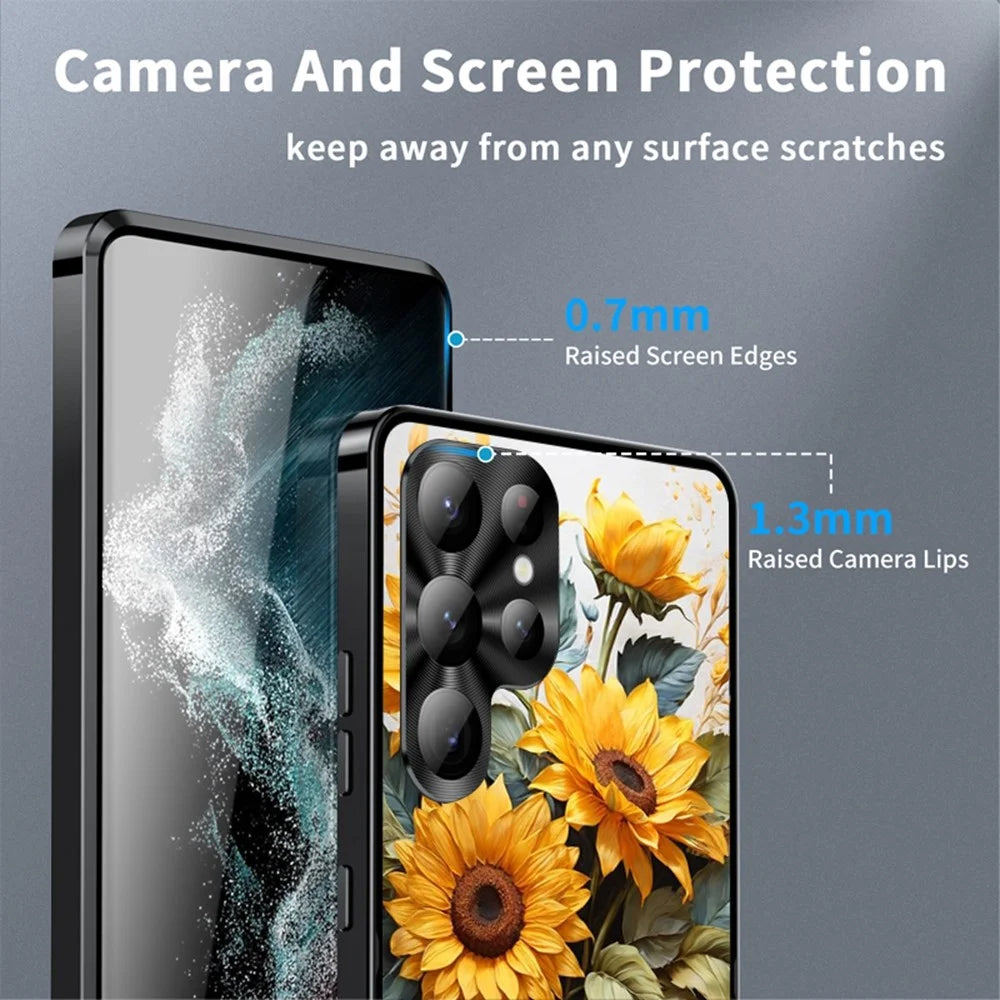 For Samsung Galaxy S22 Ultra 5G Magnetic Case Sunflower Pattern PC TPU Phone Cover with Lens Film - LK00157-7 - 4