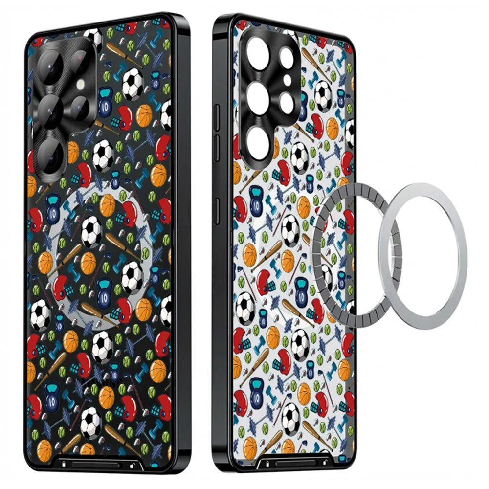 For Samsung Galaxy S23 Ultra Magnetic Case Football Pattern PC+TPU Shockproof Phone Cover with Lens Film - LK00083-002 - 1