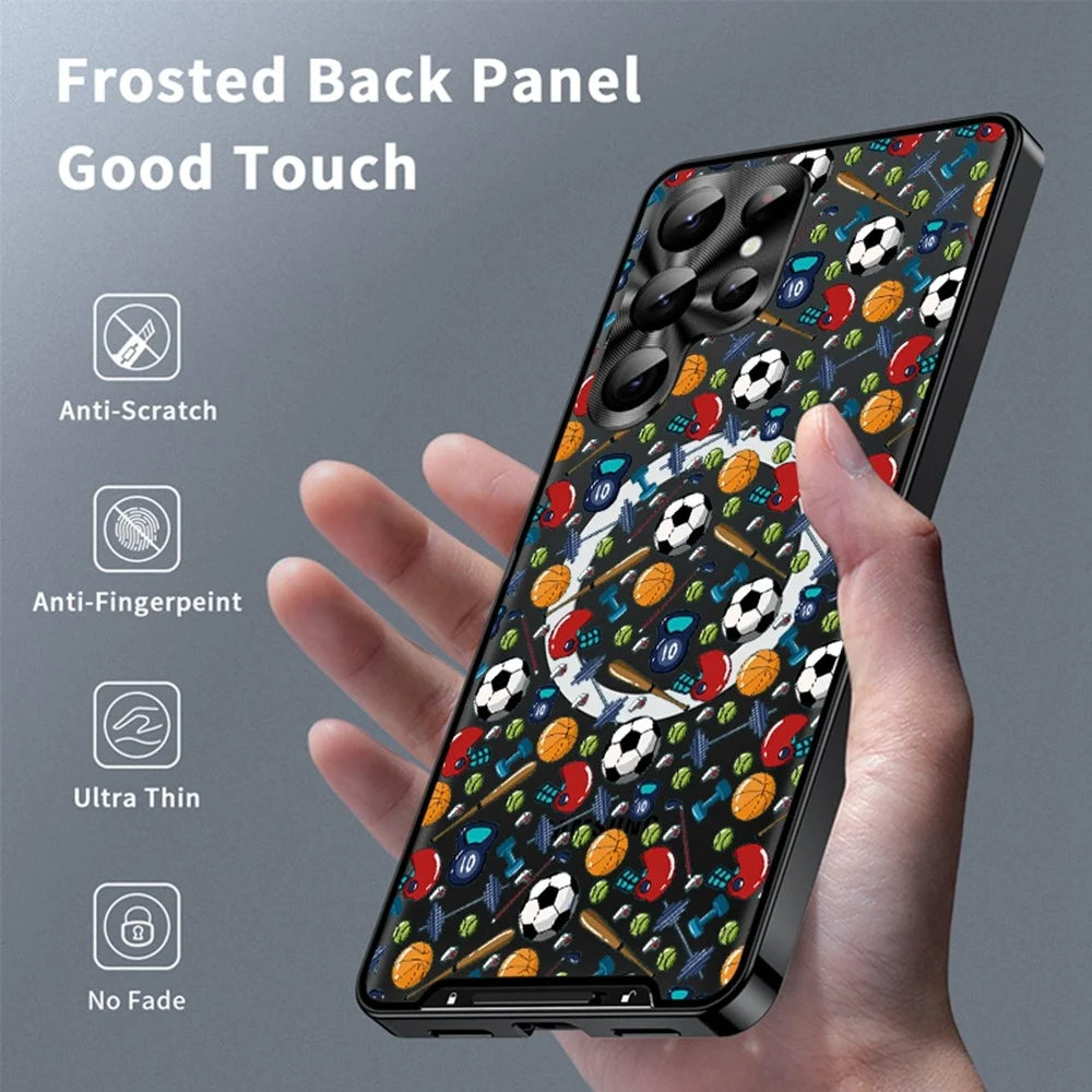 For Samsung Galaxy S23 Ultra Magnetic Case Football Pattern PC+TPU Shockproof Phone Cover with Lens Film - LK00083-002 - 2