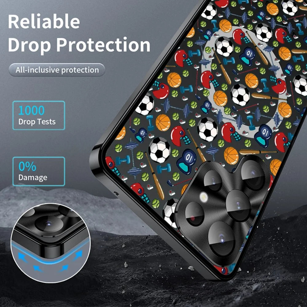 For Samsung Galaxy S22 Ultra 5G Magnetic Case Football Pattern PC+TPU Shockproof Phone Cover with Lens Film - LK00083-002 - 3