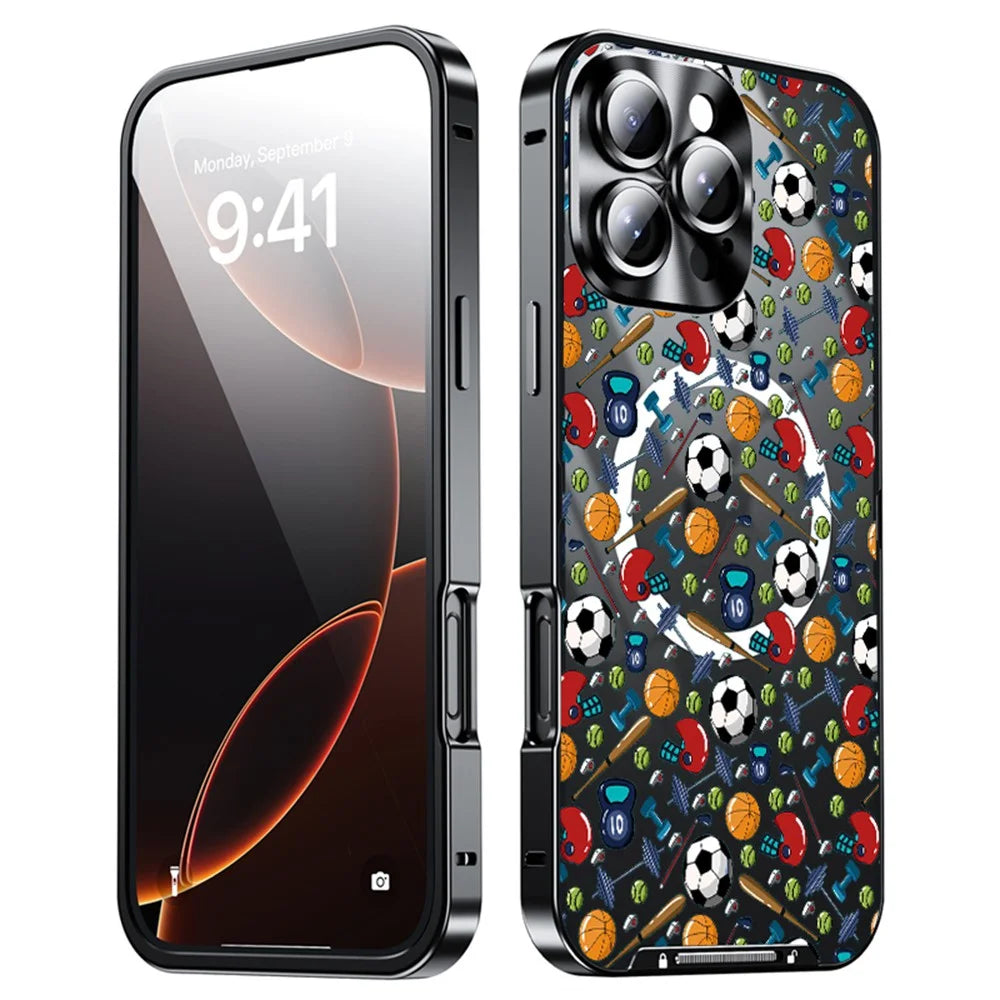 For iPhone 16 Pro Max Magnetic Case Football Pattern PC+TPU Shockproof Phone Cover with Lens Film - LK00083-002 - 2