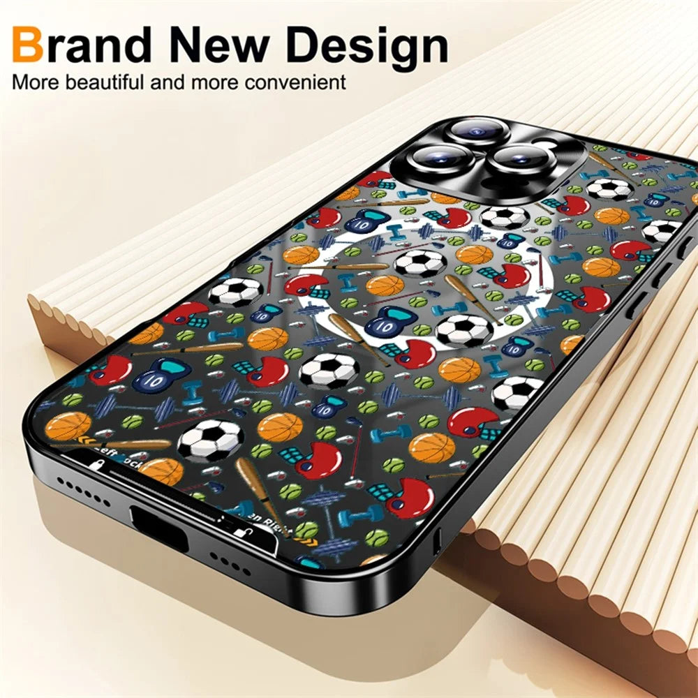 For iPhone 16 Pro Max Magnetic Case Football Pattern PC+TPU Shockproof Phone Cover with Lens Film - LK00083-002 - 5