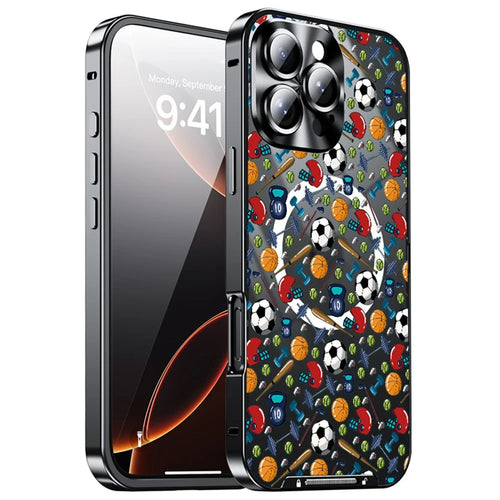 For iPhone 16 Pro Magnetic Case Football Pattern PC+TPU Shockproof Phone Cover with Lens Film - LK00083-002 - 1