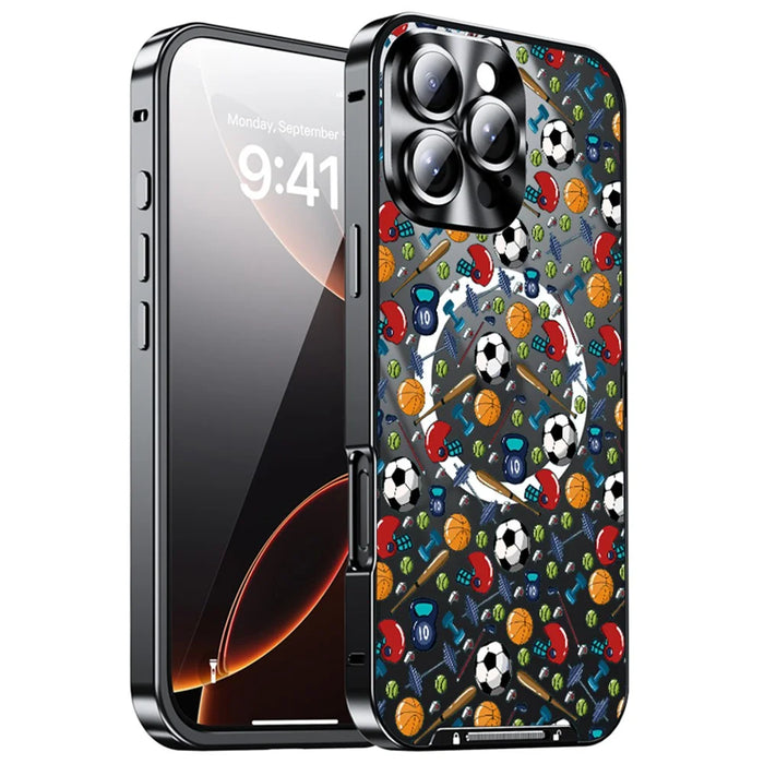 For iPhone 16 Pro Magnetic Case Football Pattern PC+TPU Shockproof Phone Cover with Lens Film - LK00083-002 - 1