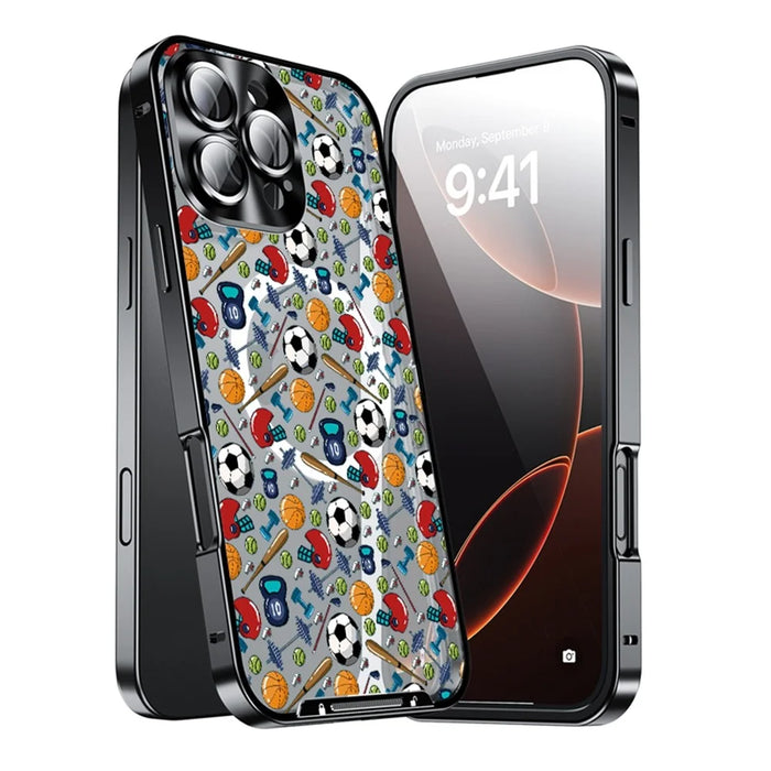 For iPhone 16 Pro Magnetic Case Football Pattern PC+TPU Shockproof Phone Cover with Lens Film - LK00083-002 - 3