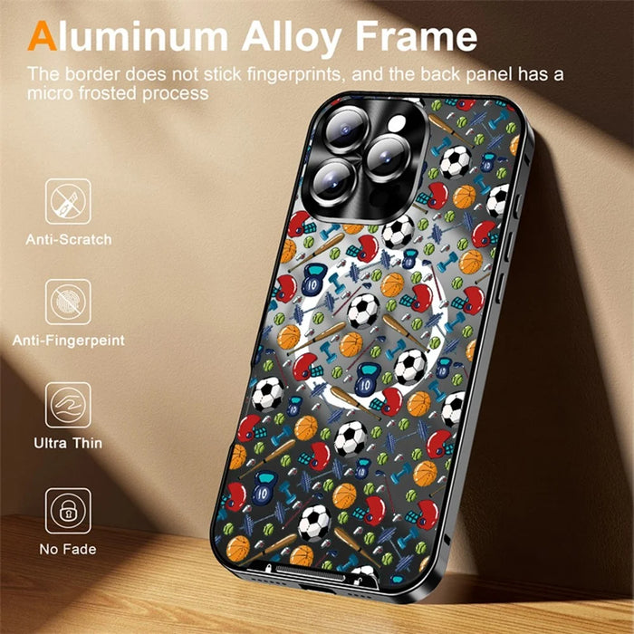For iPhone 16 Pro Magnetic Case Football Pattern PC+TPU Shockproof Phone Cover with Lens Film - LK00083-002 - 4