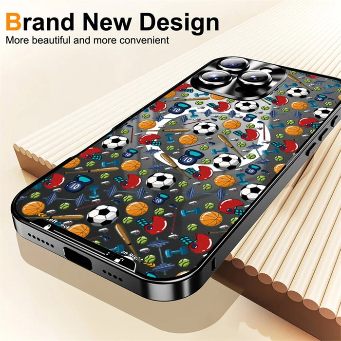 For iPhone 16 Pro Magnetic Case Football Pattern PC+TPU Shockproof Phone Cover with Lens Film - LK00083-002 - 5