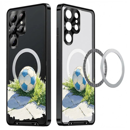 For Samsung Galaxy S25 Ultra Magnetic Case Football Pattern PC+TPU Mobile Phone Cover with Lens Film - LK00473-101 - 1