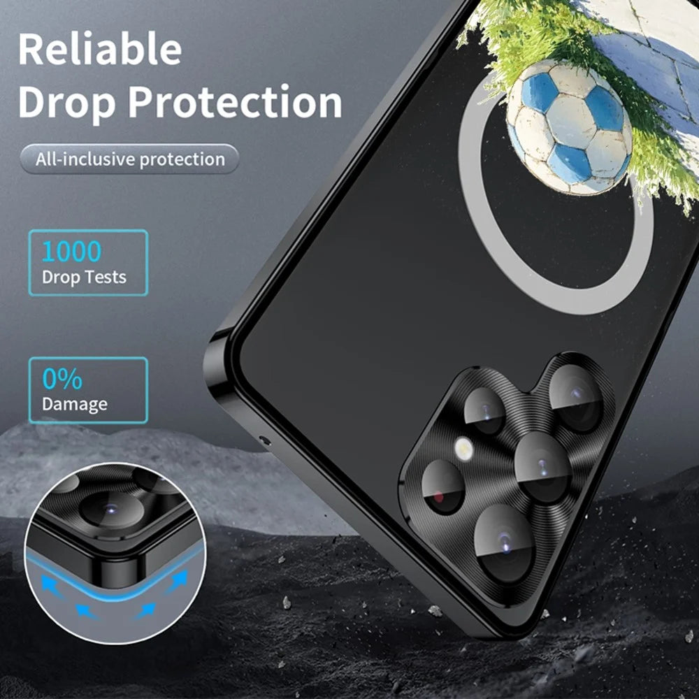 For Samsung Galaxy S22 Ultra 5G Magnetic Case Football Pattern PC+TPU Mobile Phone Cover with Lens Film - LK00473-101 - 3