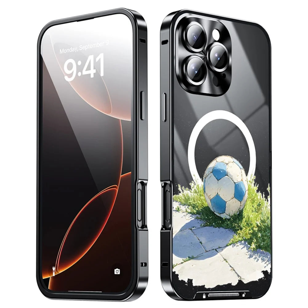 For iPhone 16 Pro Max Magnetic Case Football Pattern PC+TPU Mobile Phone Cover with Lens Film - LK00473-101 - 2