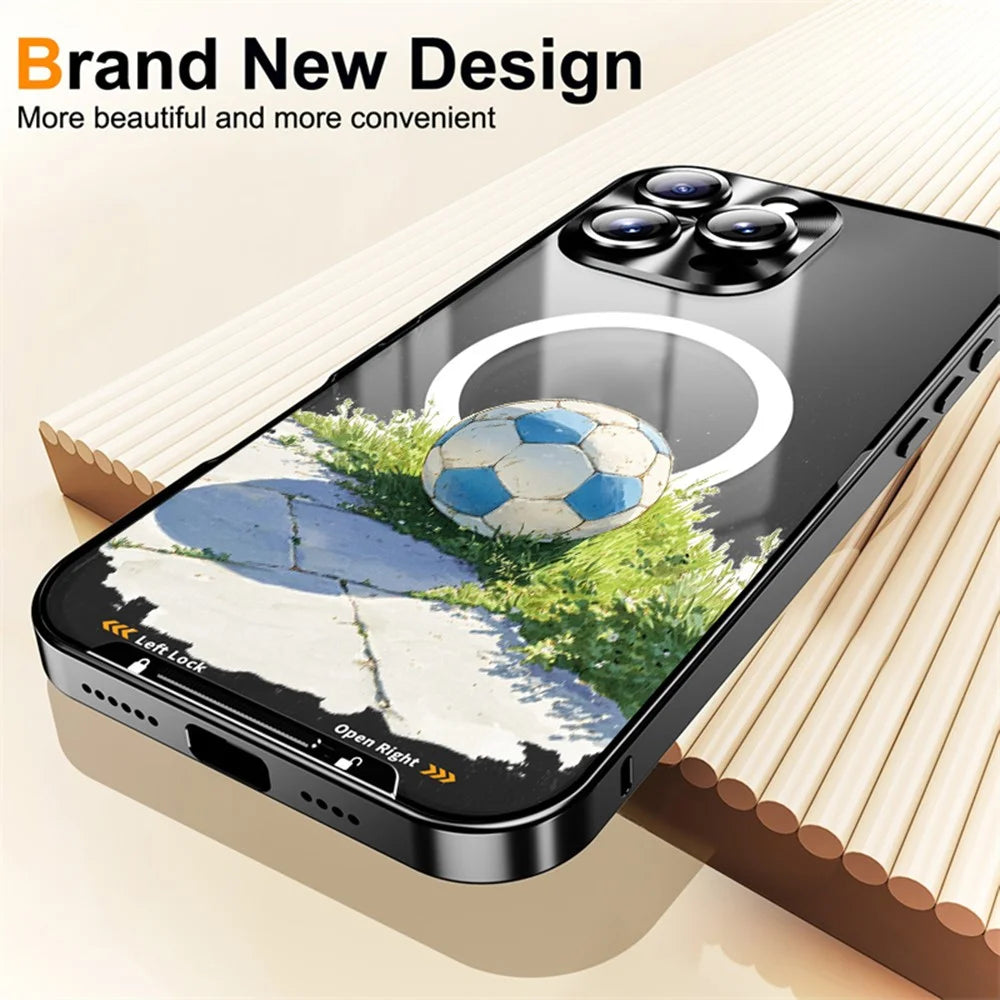 For iPhone 16 Pro Max Magnetic Case Football Pattern PC+TPU Mobile Phone Cover with Lens Film - LK00473-101 - 5