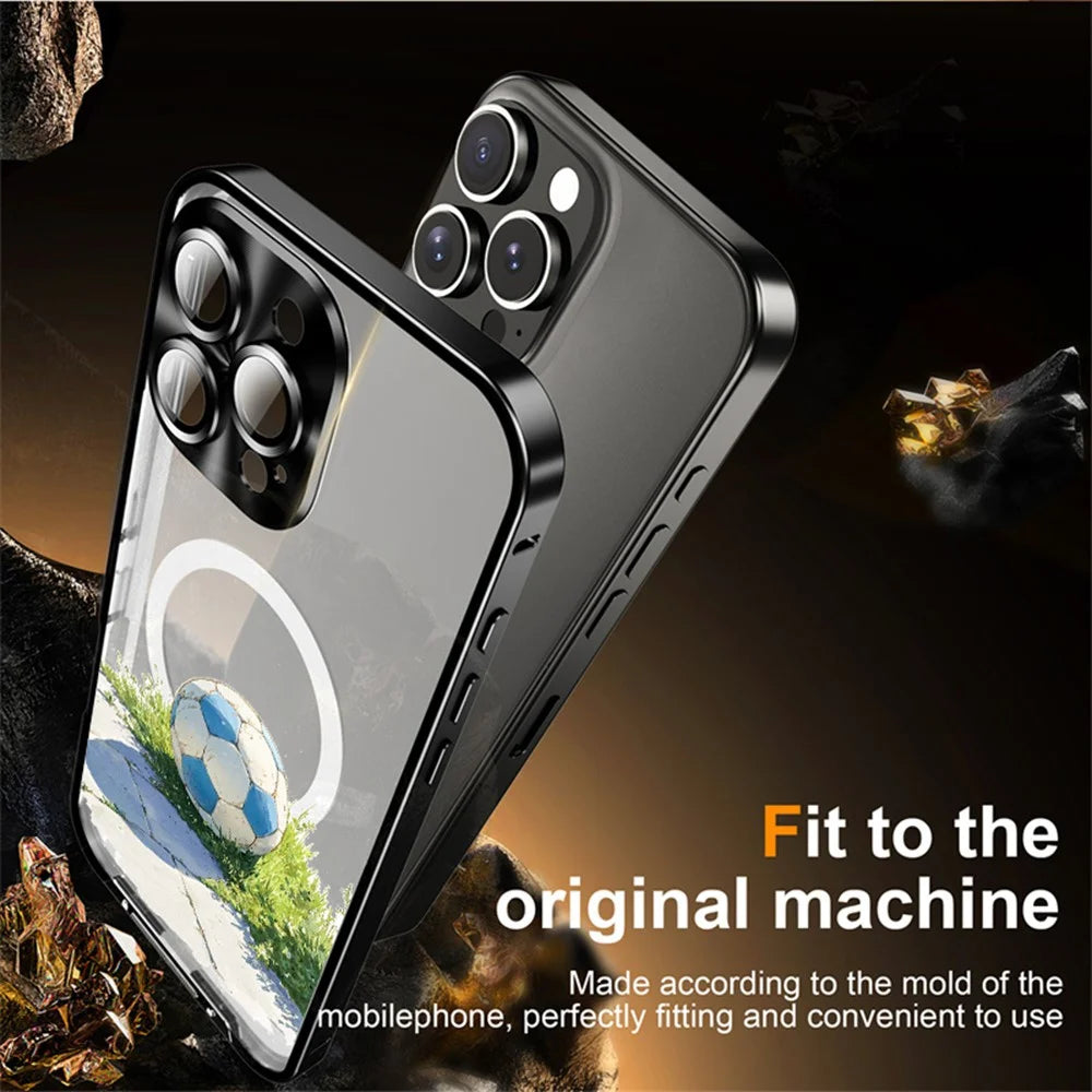 For iPhone 16 Pro Max Magnetic Case Football Pattern PC+TPU Mobile Phone Cover with Lens Film - LK00473-101 - 6