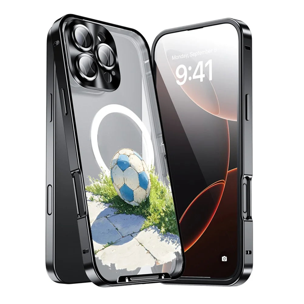 For iPhone 16 Pro Magnetic Case Football Pattern PC+TPU Mobile Phone Cover with Lens Film - LK00473-101 - 3