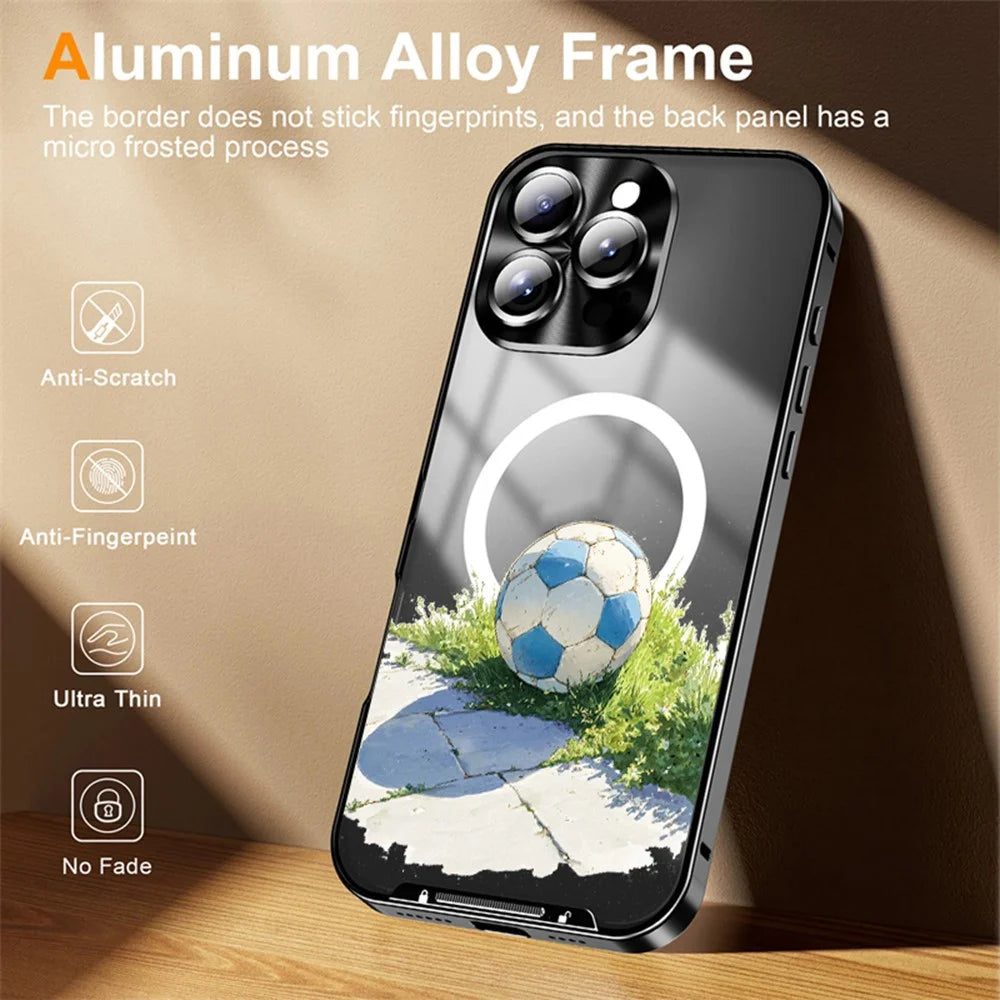 For iPhone 16 Pro Magnetic Case Football Pattern PC+TPU Mobile Phone Cover with Lens Film - LK00473-101 - 4