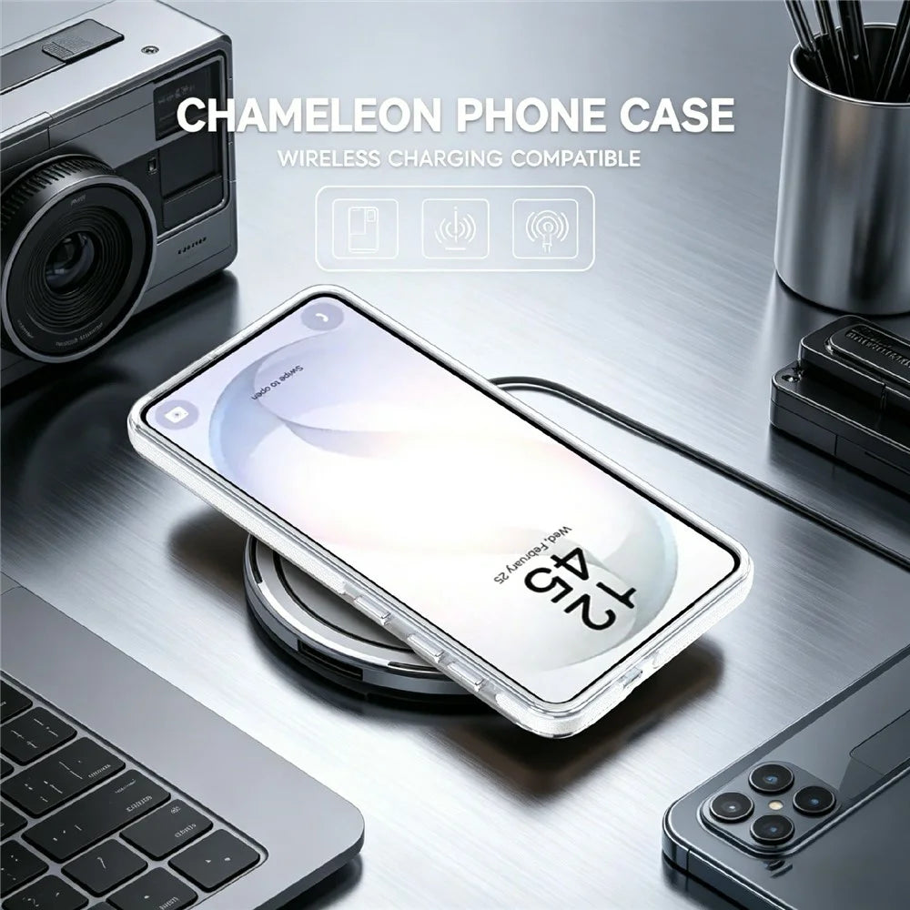 Magnetic Case For Samsung Galaxy S25+  /  S24+ Fluorescent Design TPU Acrylic Phone Back Cover with 360° Rotating Kickstand - White - 4