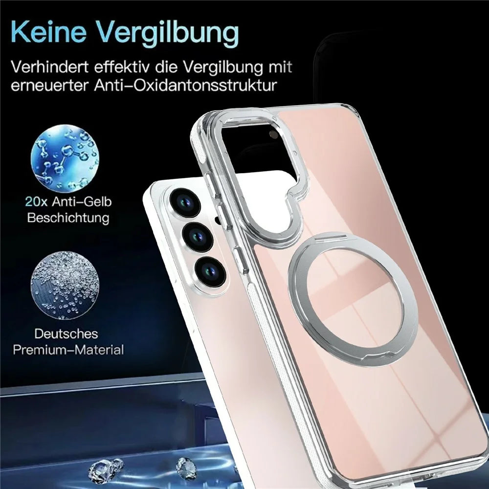 Magnetic Case For Samsung Galaxy S25+  /  S24+ Fluorescent Design TPU Acrylic Phone Back Cover with 360° Rotating Kickstand - White - 7