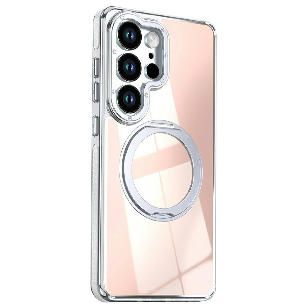 For Samsung Galaxy S24 Ultra Magnetic Case Fluorescent Design TPU Acrylic Phone Back Cover with 360° Rotating Kickstand - White - 2