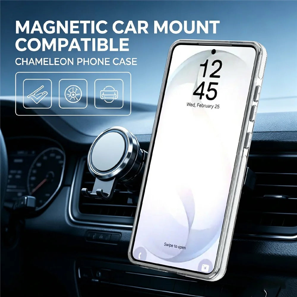 For Samsung Galaxy S24 Ultra Magnetic Case Fluorescent Design TPU Acrylic Phone Back Cover with 360° Rotating Kickstand - White - 6