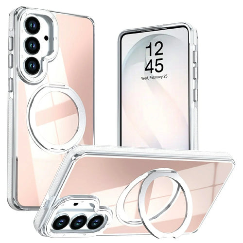 For Samsung Galaxy S26 Magnetic Case Fluorescent Design TPU Acrylic Phone Back Cover with 360° Rotating Kickstand - White - 1