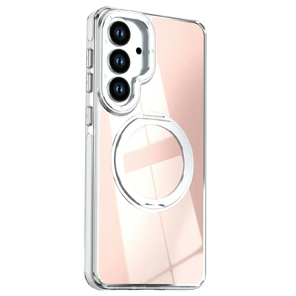 For Samsung Galaxy S26 Magnetic Case Fluorescent Design TPU Acrylic Phone Back Cover with 360° Rotating Kickstand - White - 2